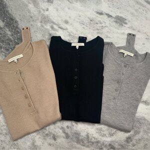 Naked Cashmere Bodysuit Sweater Trio - Black, Gray, and Tan 100% Cashmere